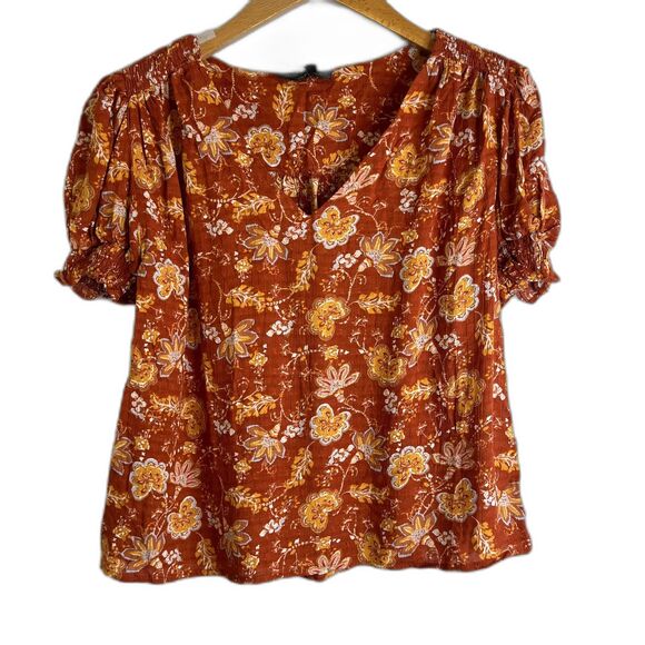Rachel Zoe Tops - Rachel Zoe NWT Orange Floral Print Short Sleeve Vneck Boho Blouse Size XS